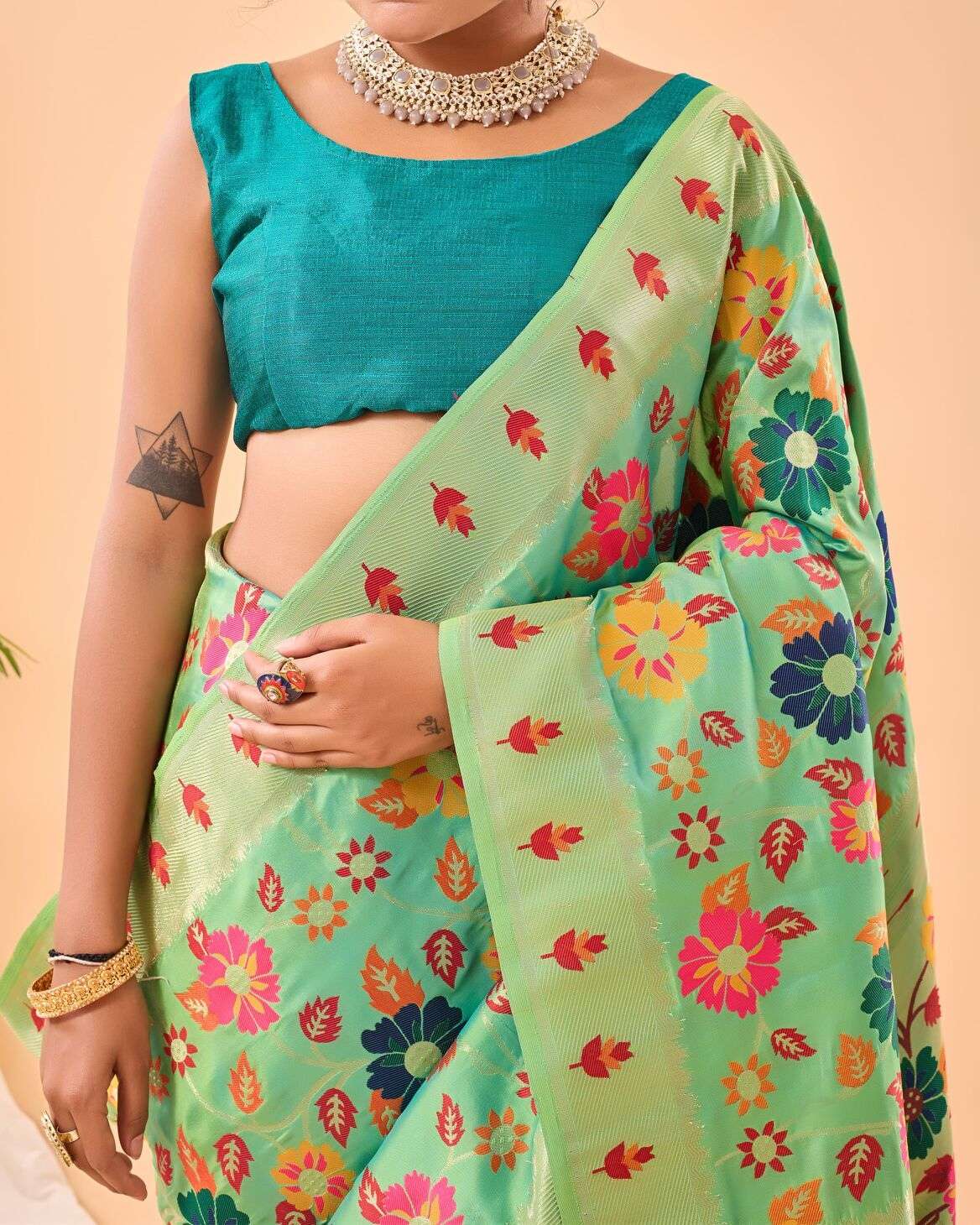 RADHIKA BY TEXOFAB PURE PAITHANI SILK BEAUTIFUL FLOWER PRINT SAREES 