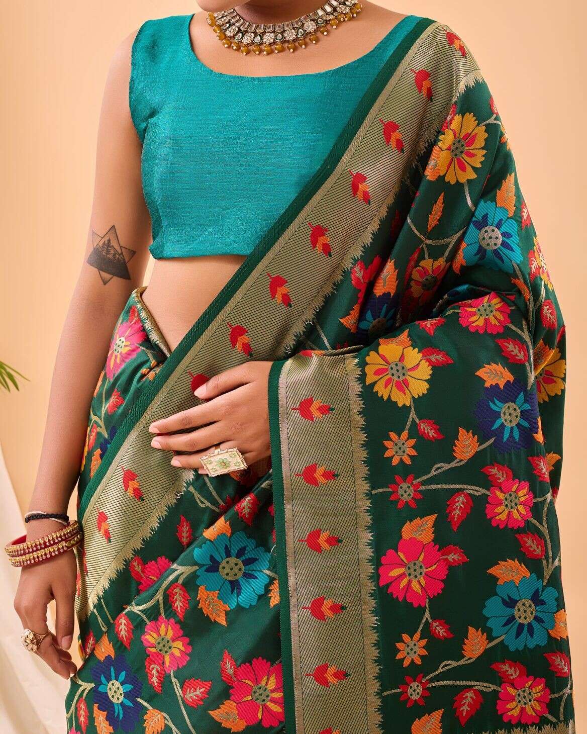 RADHIKA BY TEXOFAB PURE PAITHANI SILK BEAUTIFUL FLOWER PRINT SAREES 