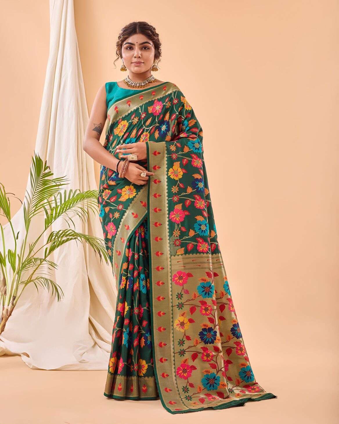 RADHIKA BY TEXOFAB PURE PAITHANI SILK BEAUTIFUL FLOWER PRINT SAREES 