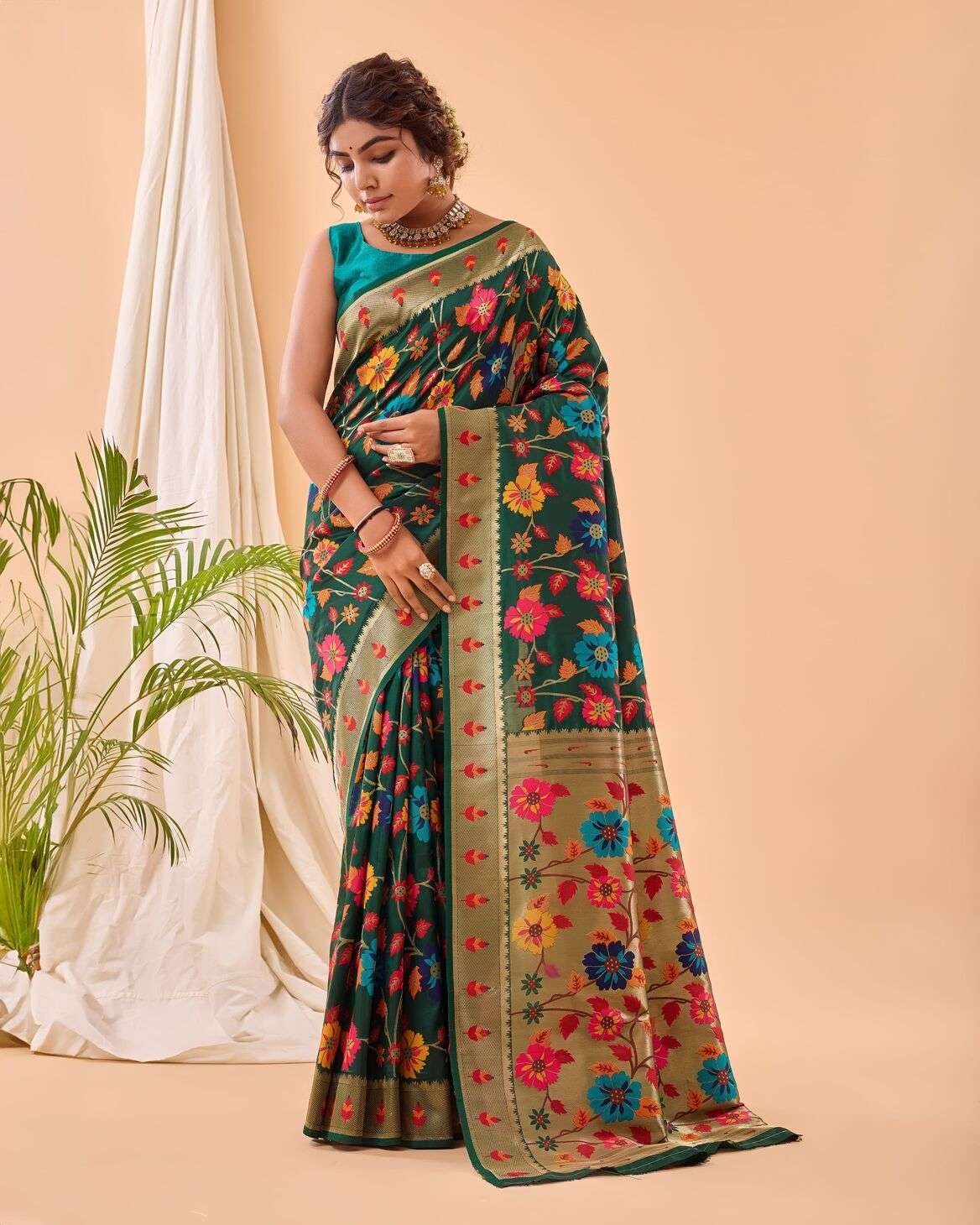 RADHIKA BY TEXOFAB PURE PAITHANI SILK BEAUTIFUL FLOWER PRINT SAREES 