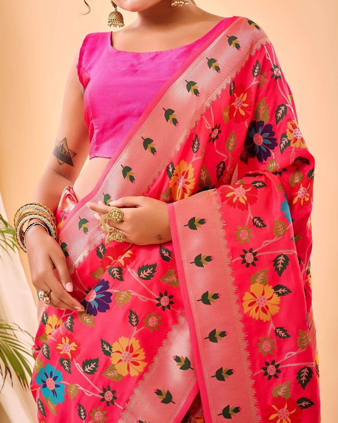 RADHIKA BY TEXOFAB PURE PAITHANI SILK BEAUTIFUL FLOWER PRINT SAREES 