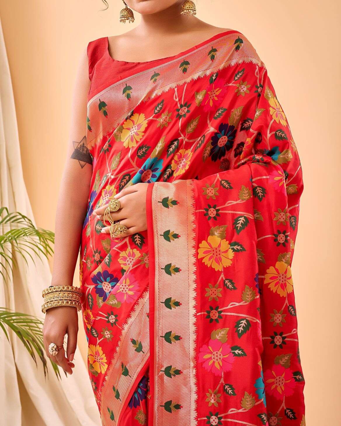 RADHIKA BY TEXOFAB PURE PAITHANI SILK BEAUTIFUL FLOWER PRINT SAREES 