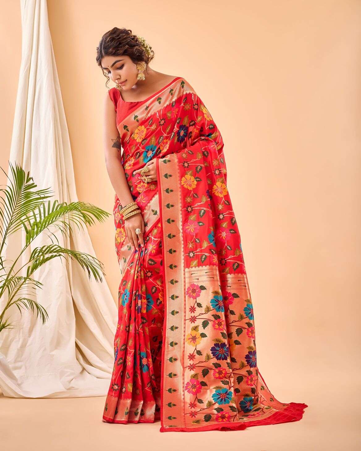 RADHIKA BY TEXOFAB PURE PAITHANI SILK BEAUTIFUL FLOWER PRINT SAREES 