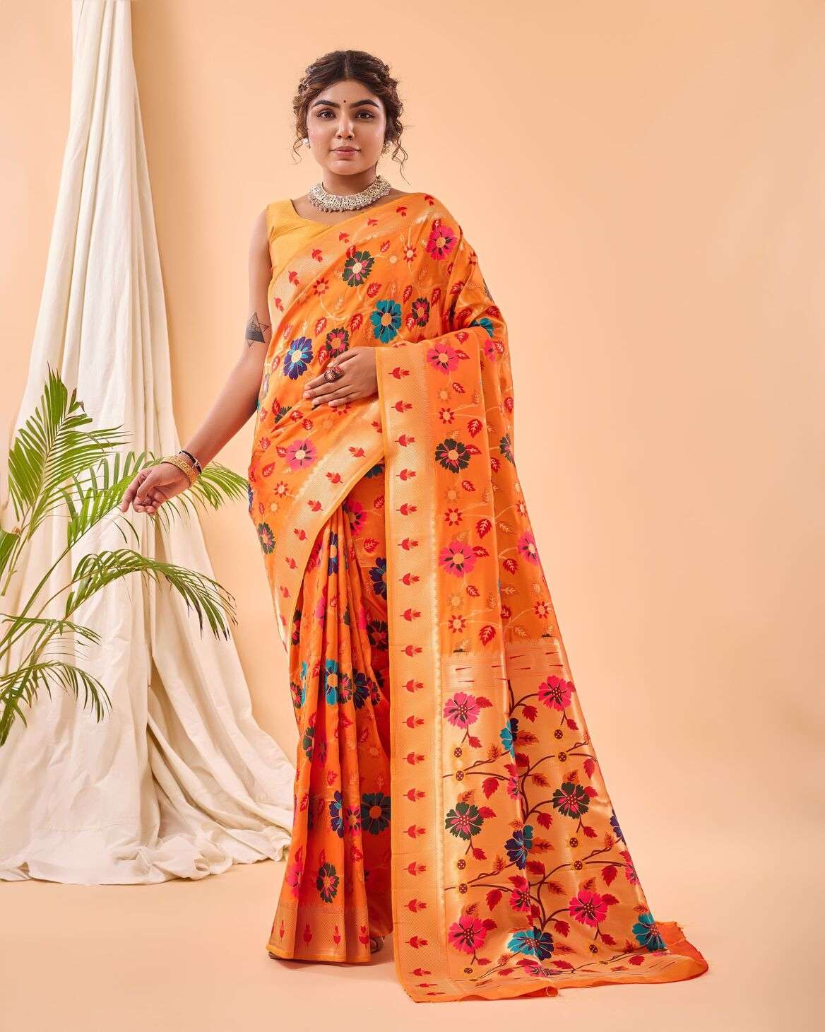 RADHIKA BY TEXOFAB PURE PAITHANI SILK BEAUTIFUL FLOWER PRINT SAREES 