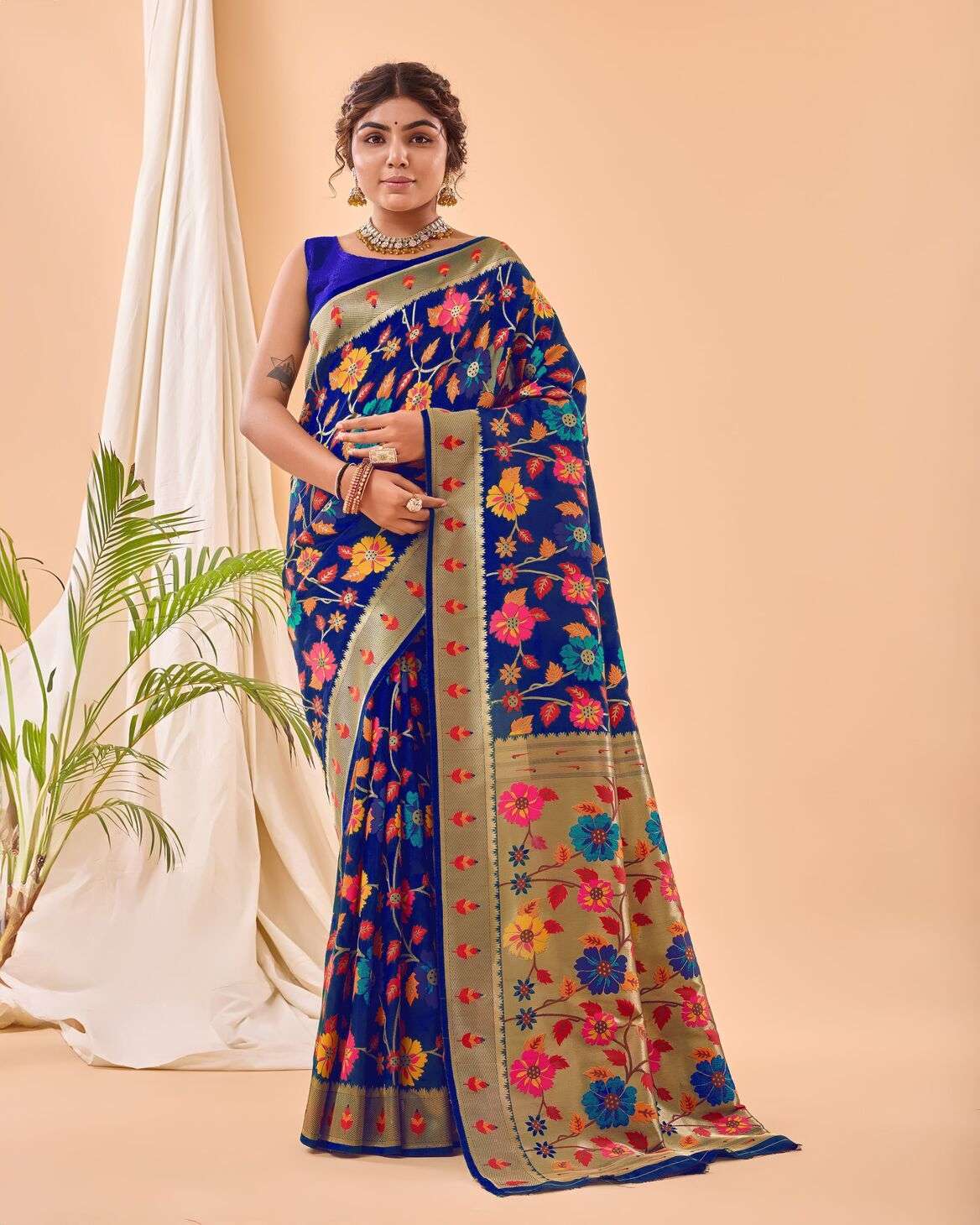 RADHIKA BY TEXOFAB PURE PAITHANI SILK BEAUTIFUL FLOWER PRINT SAREES 