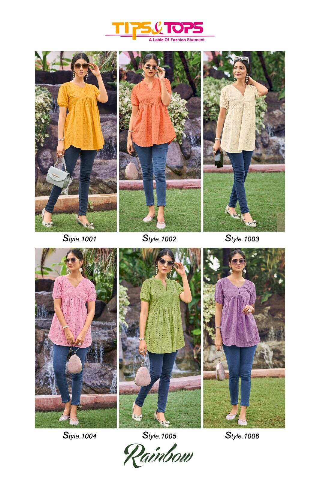 RAINBOW BY TIPS & TOPS COTTON CHIKAN WITH COTTON ASTAR FANCY SHORT TOPS   