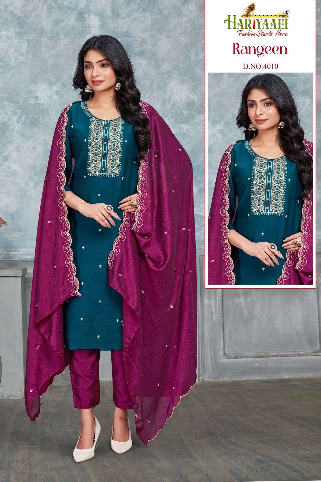 RANGEEN VOL-3 BY HARIYAALI VICHITRA SILK WITH BEAUTIFUL EMBROIDERY WORK 3 PCS 