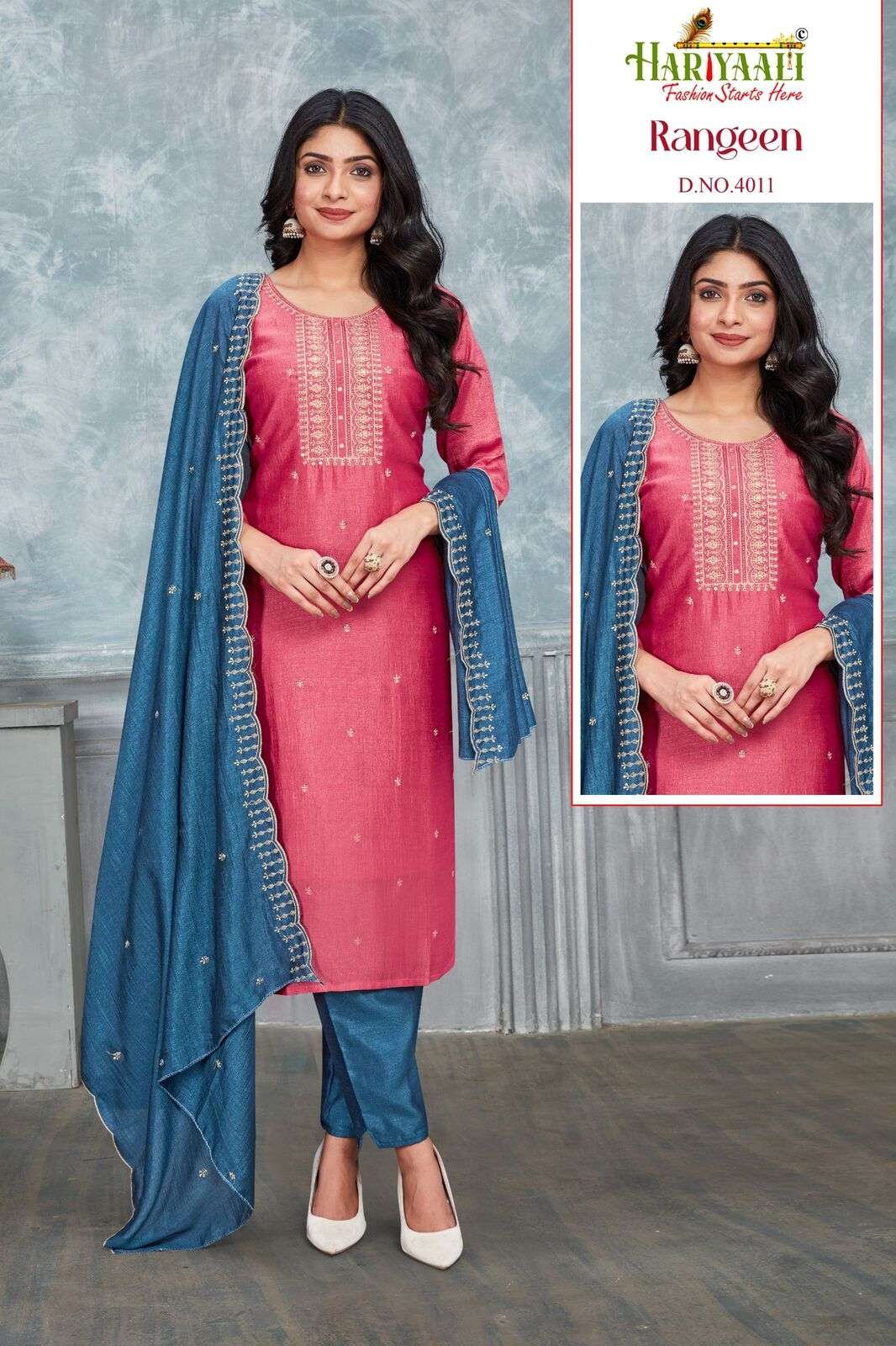 RANGEEN VOL-3 BY HARIYAALI VICHITRA SILK WITH BEAUTIFUL EMBROIDERY WORK 3 PCS 