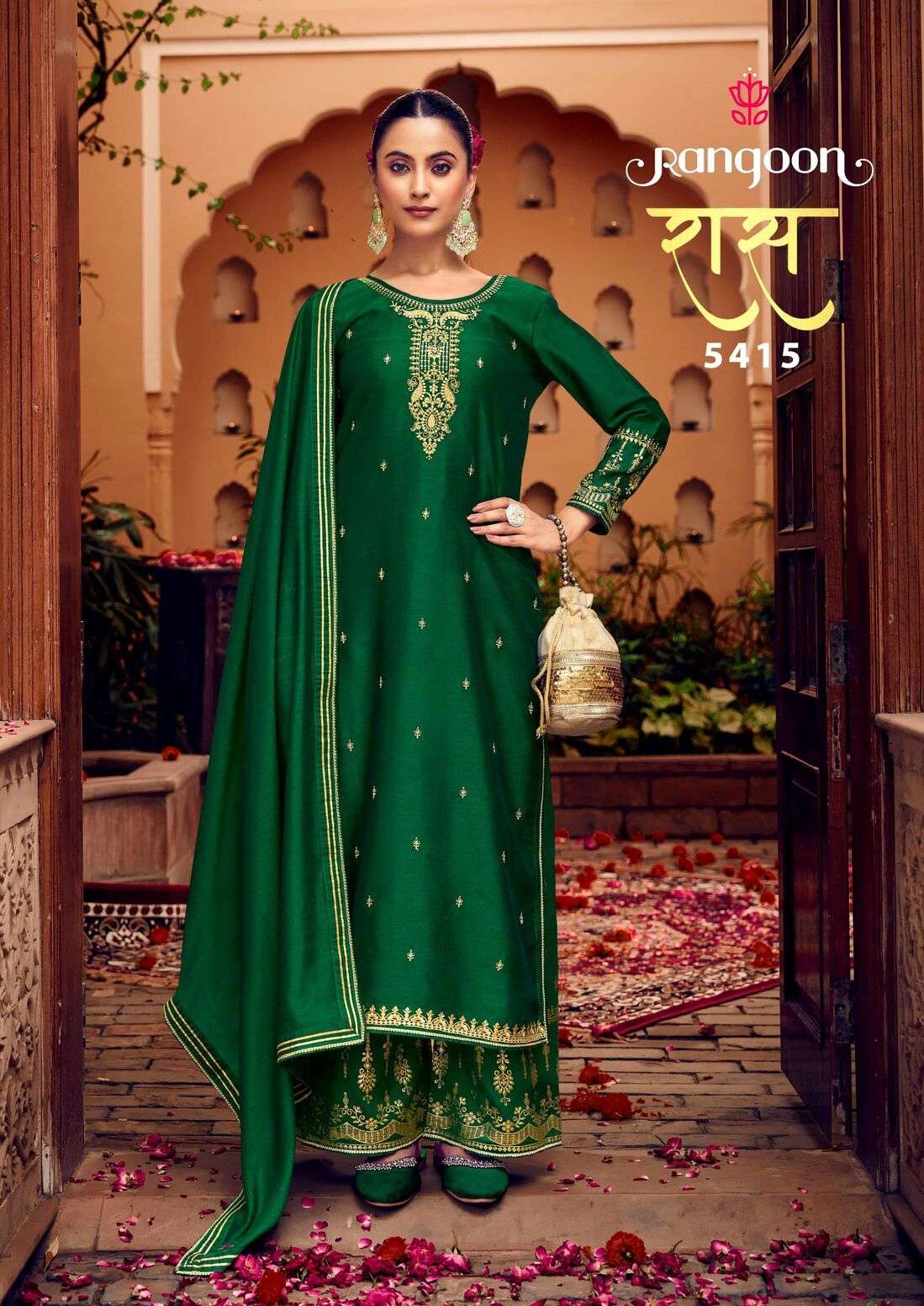 RAS BY RANGOON SILK FABRIC WITH FANCY SLEEVES WORK KURTI PLAZO WITH DUPATTA 