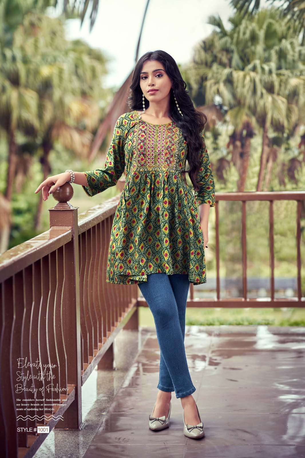 RESHAM VOL-5 DESIGN NO- 1001 BY SHREEN WESTERN RAYON PRINT TUNICS  