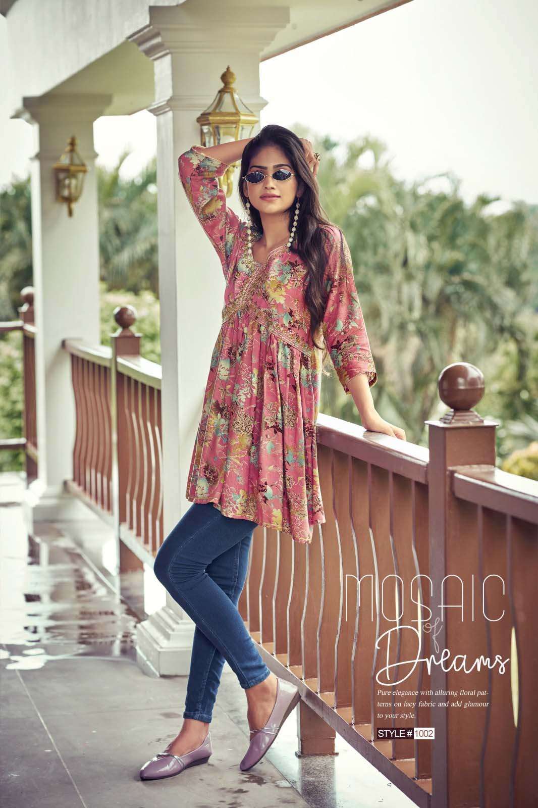RESHAM VOL-5 DESIGN NO- 1002 BY SHREEN WESTERN RAYON PRINT TUNICS  