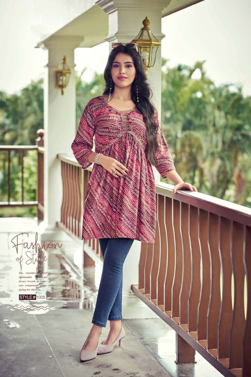 RESHAM VOL-5 DESIGN NO- 1005 BY SHREEN WESTERN RAYON PRINT TUNICS  