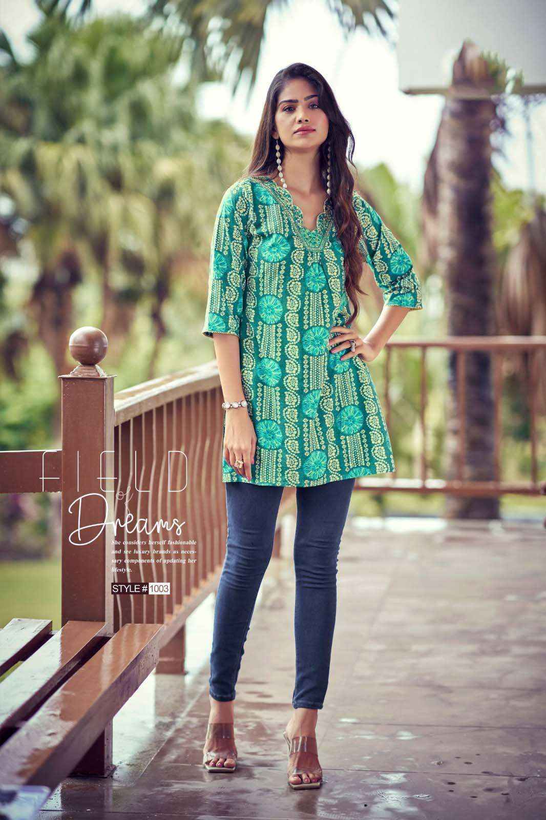 RESHAM VOL-5 DESIGN NO- 1006 BY SHREEN WESTERN RAYON PRINT TUNICS  