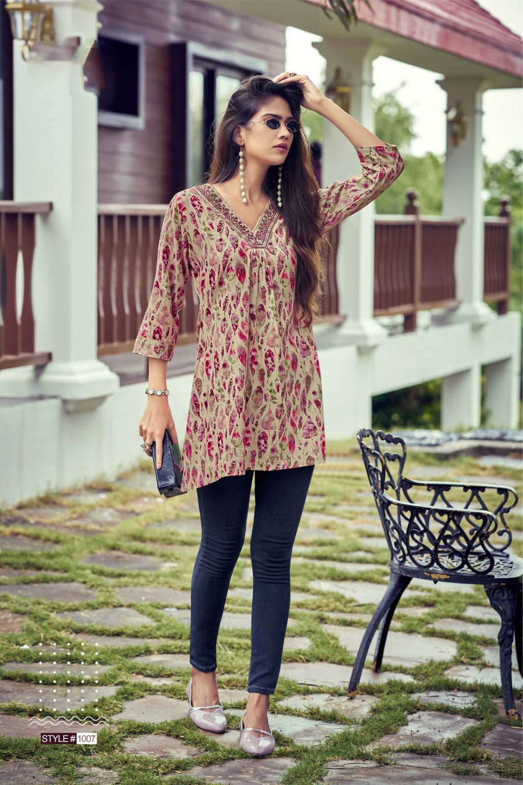 RESHAM VOL-5 DESIGN NO- 1007 BY SHREEN WESTERN RAYON PRINT TUNICS  