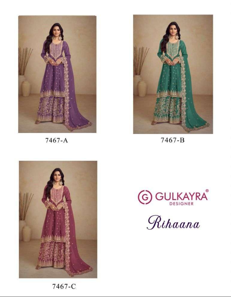 RIHAANA BY GULKAYRA DESIGNER REAL CHINON HEAVY EMBROIDERY KURTI PLAZO WITH DUPATTA 