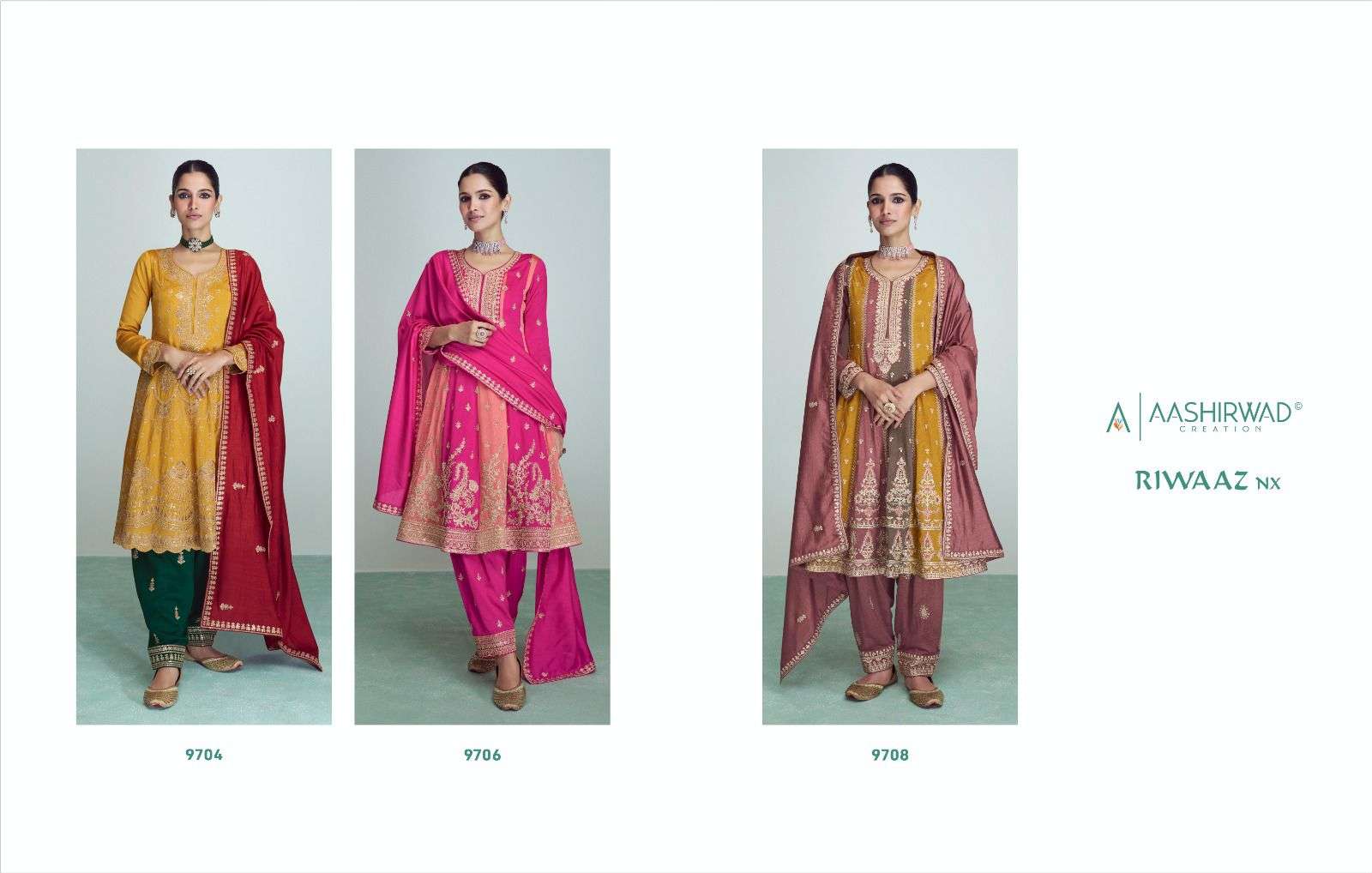 RIWAAZ NX BY AASHIRWAD CREATION PREMIUM SILK WITH FLORAL EMBROIDERY KURTI PANT & DUPATTA 