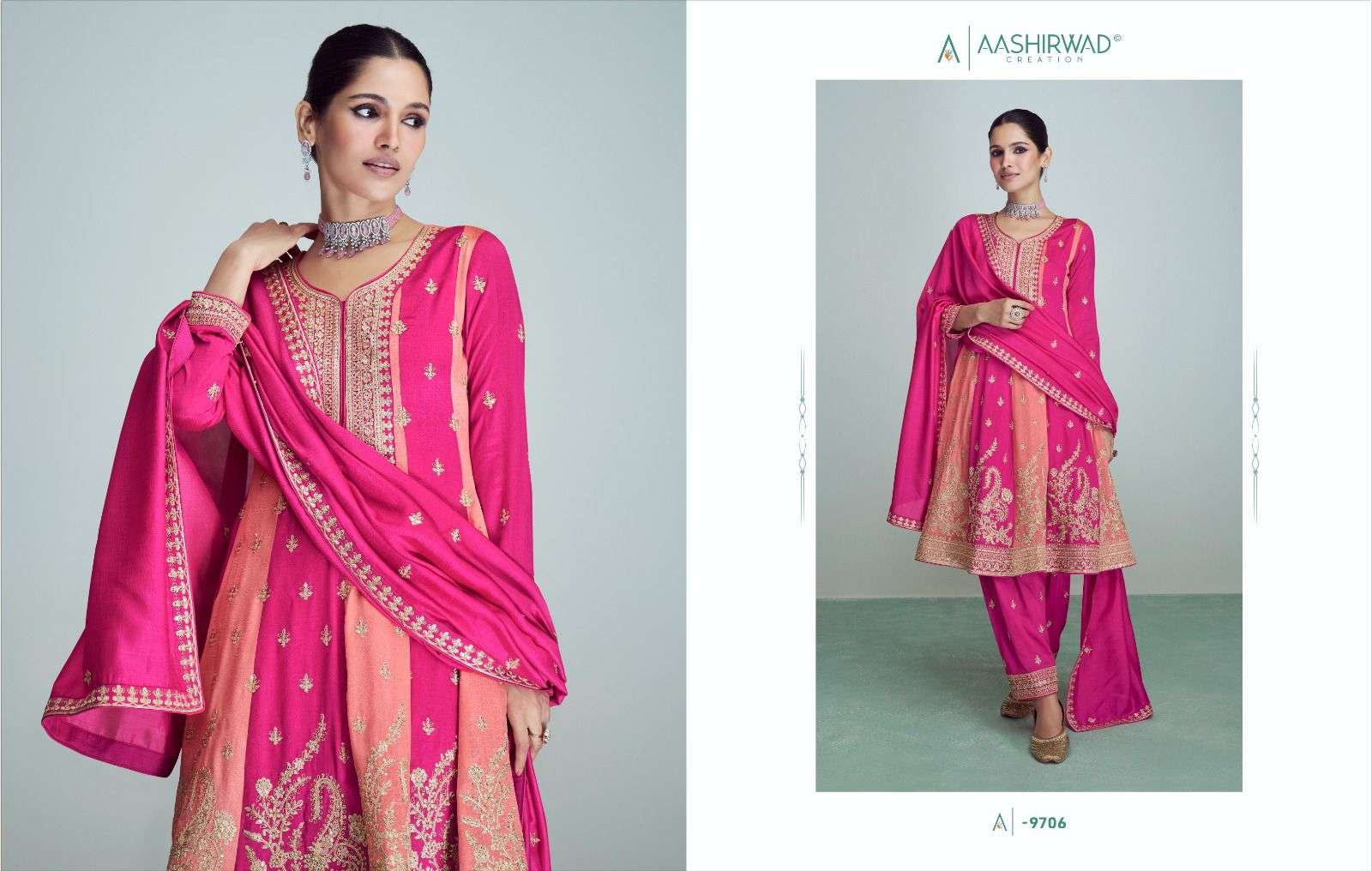 RIWAAZ NX BY AASHIRWAD CREATION PREMIUM SILK WITH FLORAL EMBROIDERY KURTI PANT & DUPATTA 