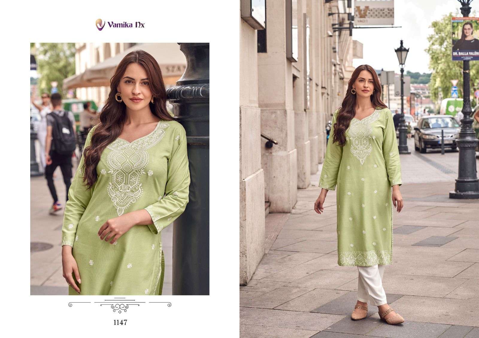 ROOH VOL-8 BY VAMIKA NX PURE RAYON VISCOSE WHITE THREAD WORK LAKHNAVI STITCH KURTI PANT  