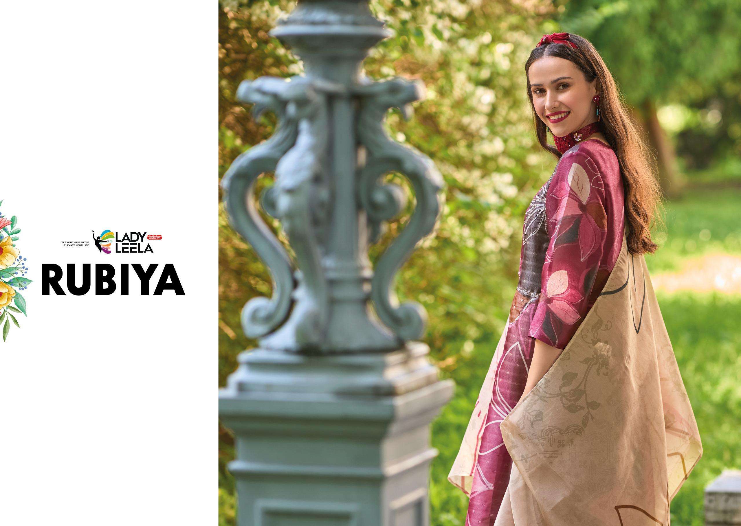 RUBIYA BY LADY LEELA JACQUARD SHIMMER DIGITAL PRINT KURTI PANT WITH HANDWORK INNER & DUPATTA 