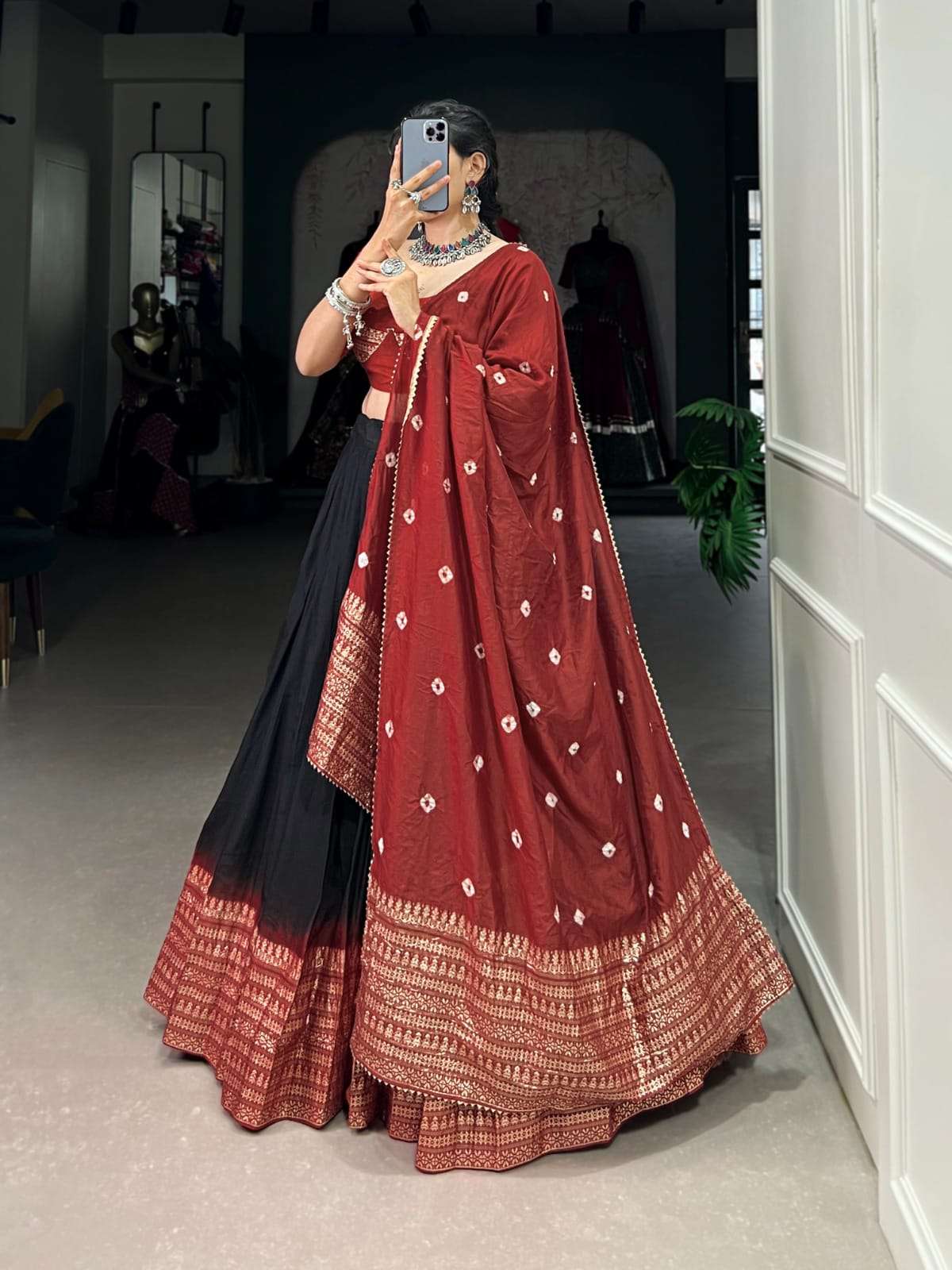 RUPLI BY TEXOFAB CHANDERI FABRIC COLOURFUL LEHENGA BLOUSE WITH DUPATTA 