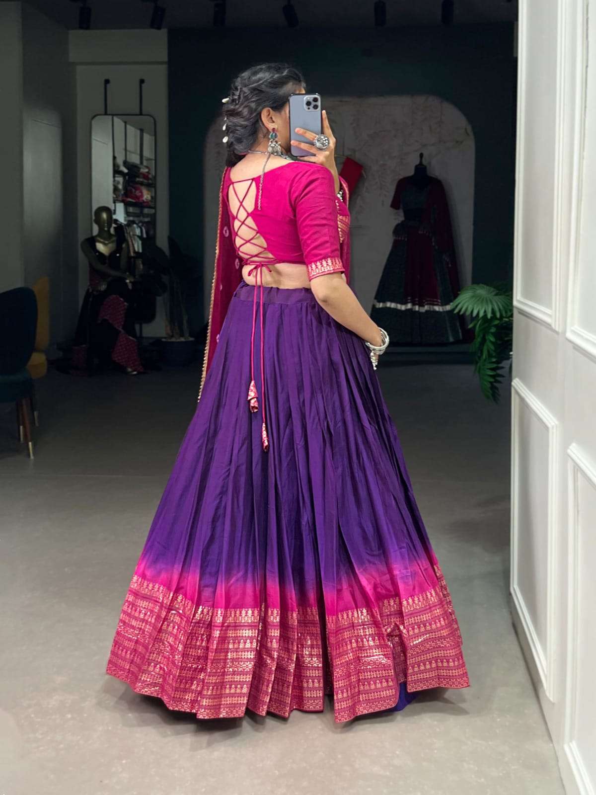 RUPLI BY TEXOFAB CHANDERI FABRIC COLOURFUL LEHENGA BLOUSE WITH DUPATTA 