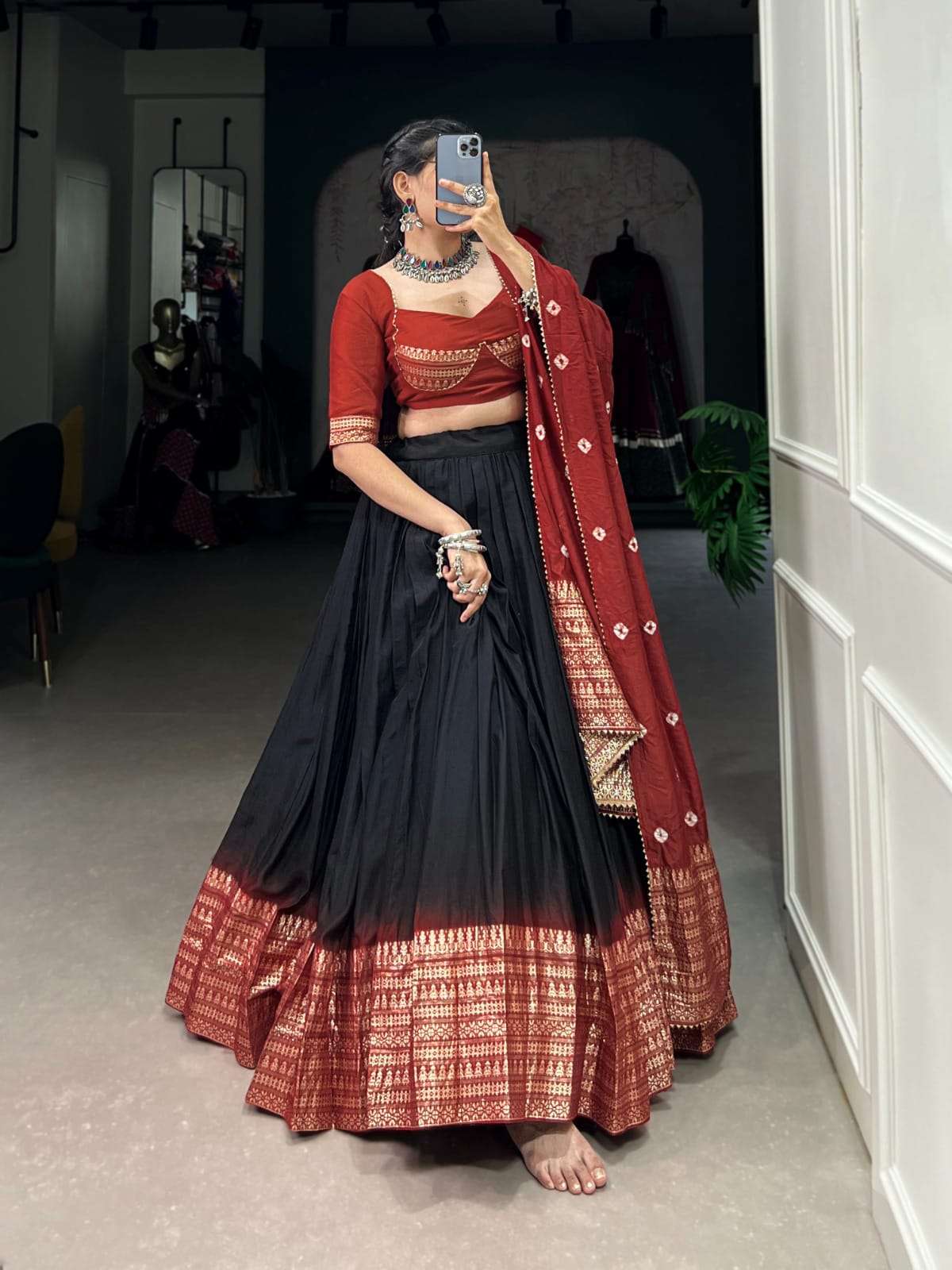 RUPLI BY TEXOFAB CHANDERI FABRIC COLOURFUL LEHENGA BLOUSE WITH DUPATTA 