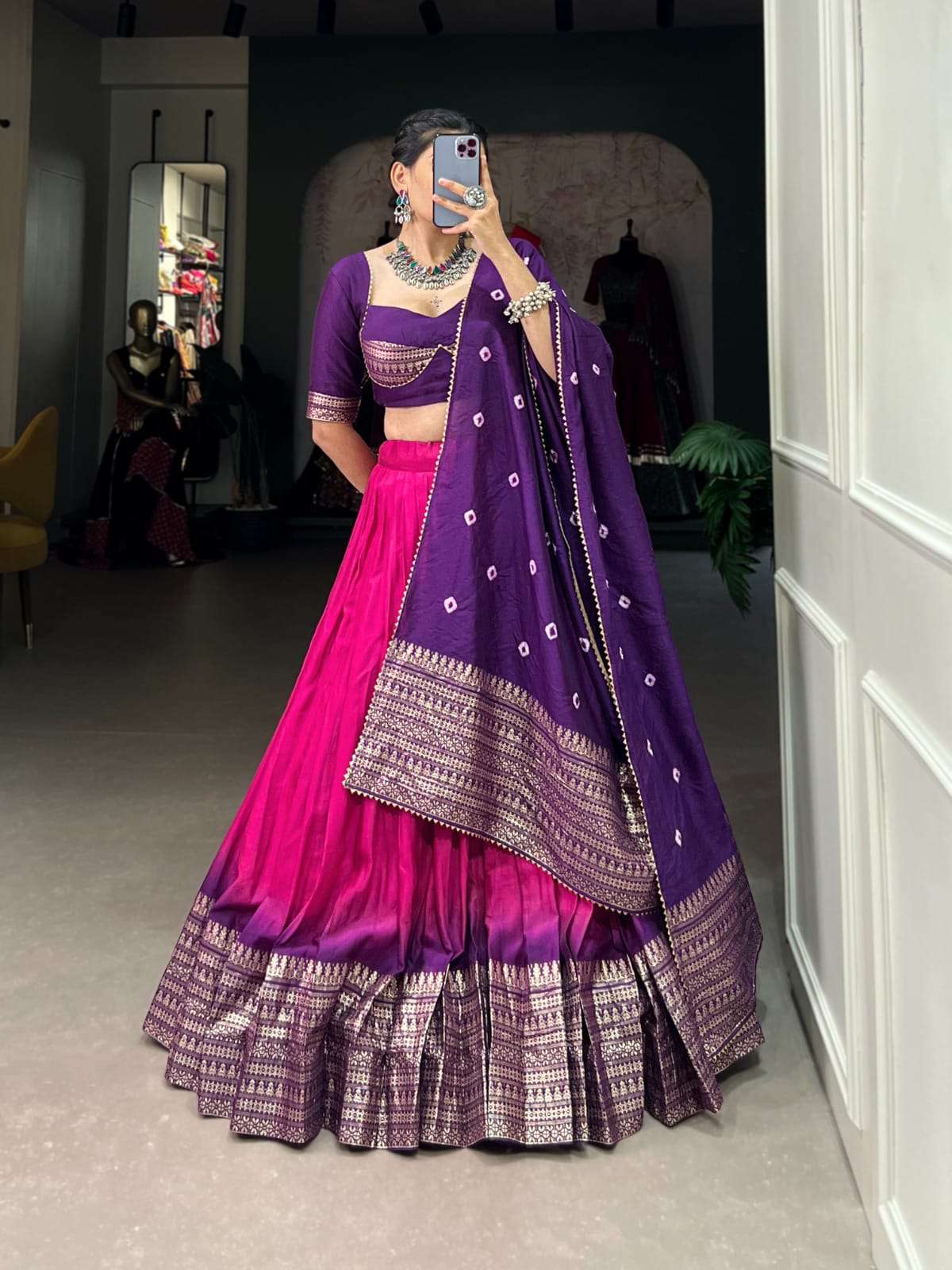 RUPLI BY TEXOFAB CHANDERI FABRIC COLOURFUL LEHENGA BLOUSE WITH DUPATTA 