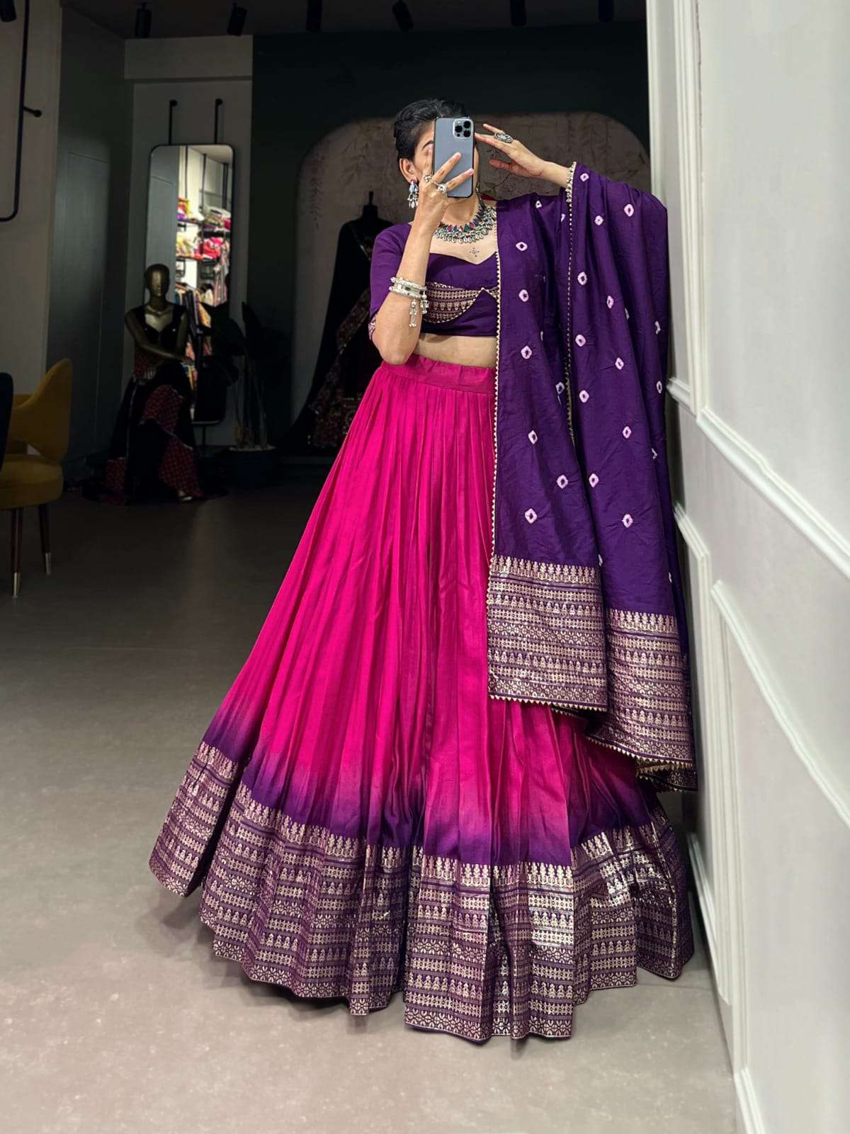 RUPLI BY TEXOFAB CHANDERI FABRIC COLOURFUL LEHENGA BLOUSE WITH DUPATTA 