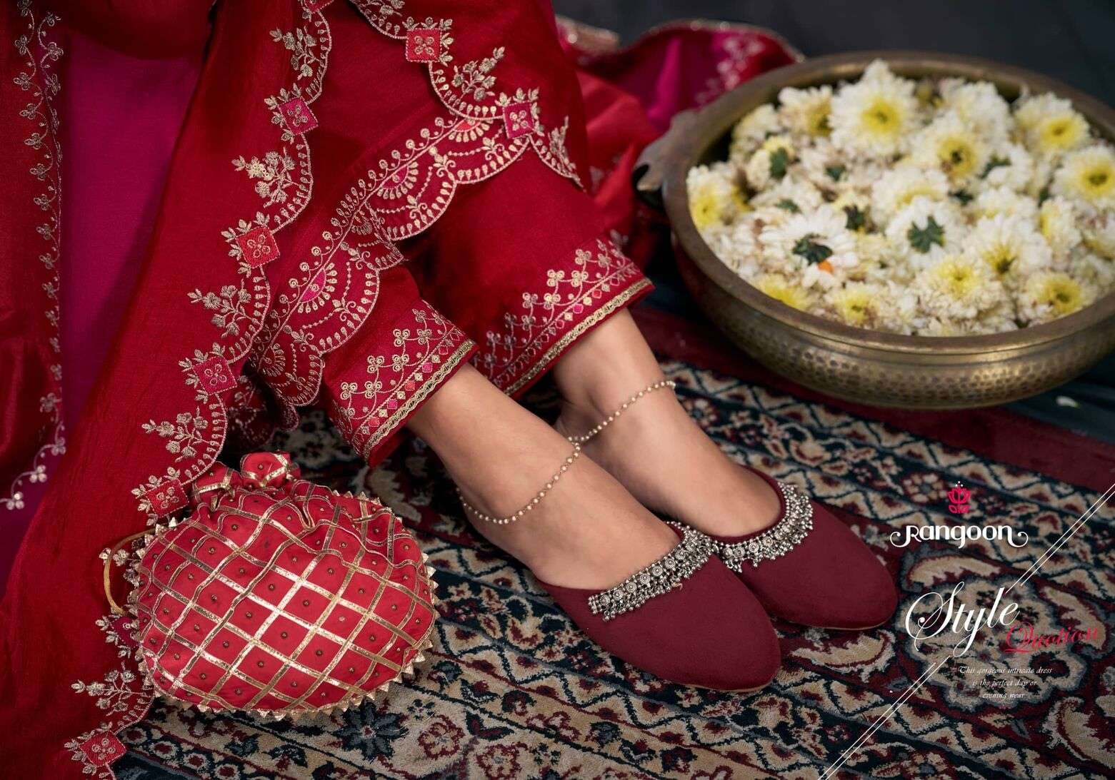 SAKHI SAHELI BY RANGOON SILK WITH FANCY WORK RED COLOUR KURTI PANT WITH DUPATTA 