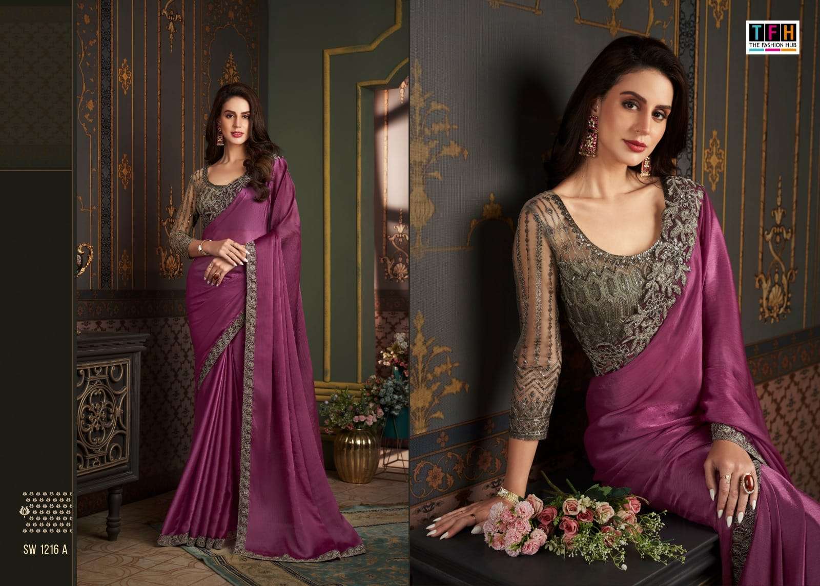 SANDALWOOD 1216 COLOURS BY TFH EMBROIDERY STONE WORK DESIGNER SAREES 