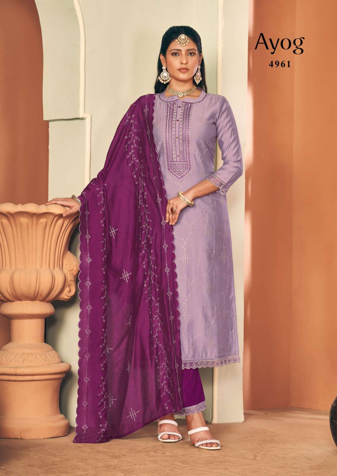 SANDALWOOD BY MITTOO EMBROIDERY STONE WORK KURTI PLAZO WITH DUPATTA 