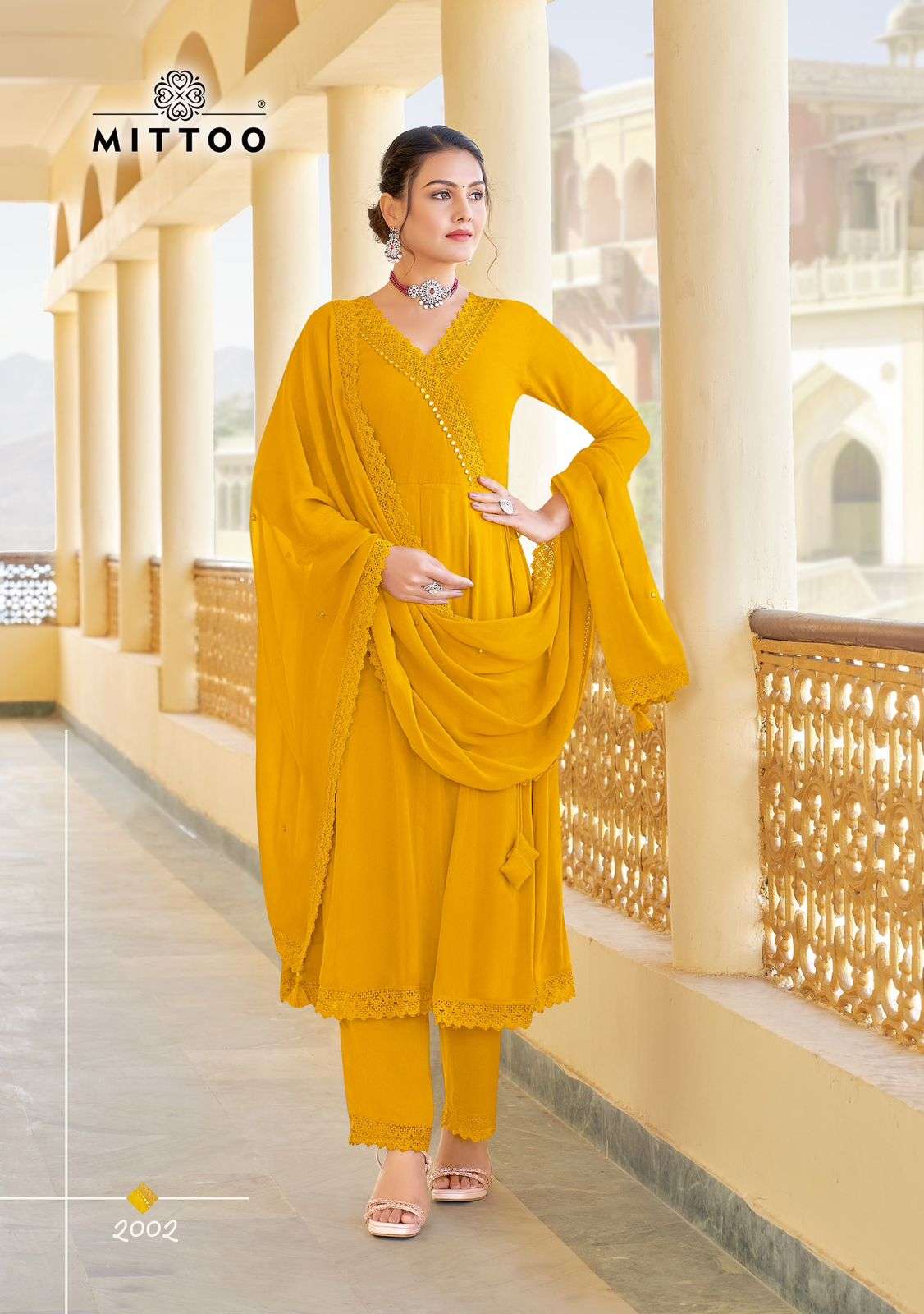 SANDALWOOD BY MITTOO EMBROIDERY STONE WORK KURTI PLAZO WITH DUPATTA 