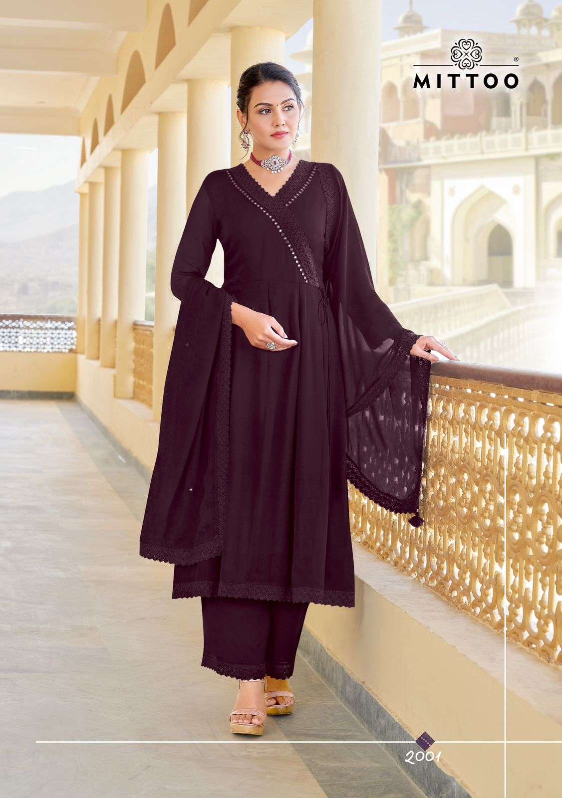 SANDALWOOD BY MITTOO EMBROIDERY STONE WORK KURTI PLAZO WITH DUPATTA 