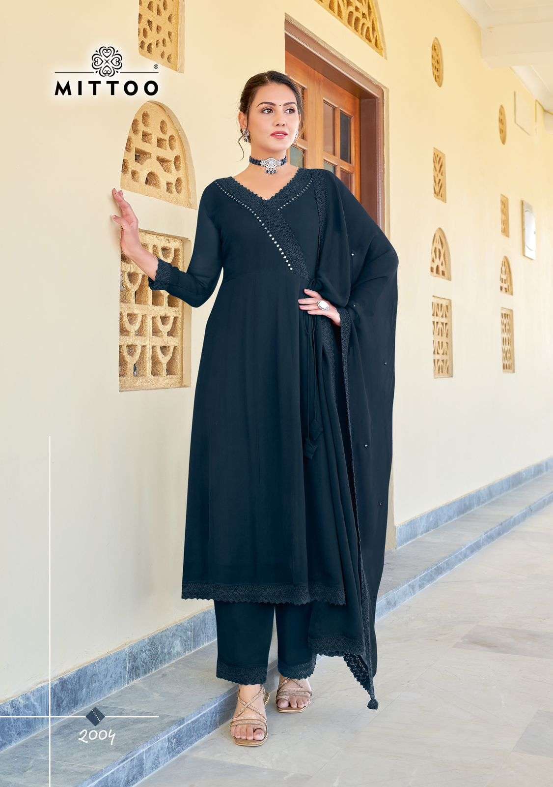 SANDALWOOD BY MITTOO EMBROIDERY STONE WORK KURTI PLAZO WITH DUPATTA 