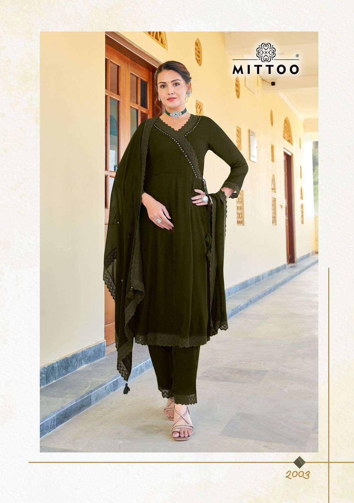 SANDALWOOD BY MITTOO EMBROIDERY STONE WORK KURTI PLAZO WITH DUPATTA 