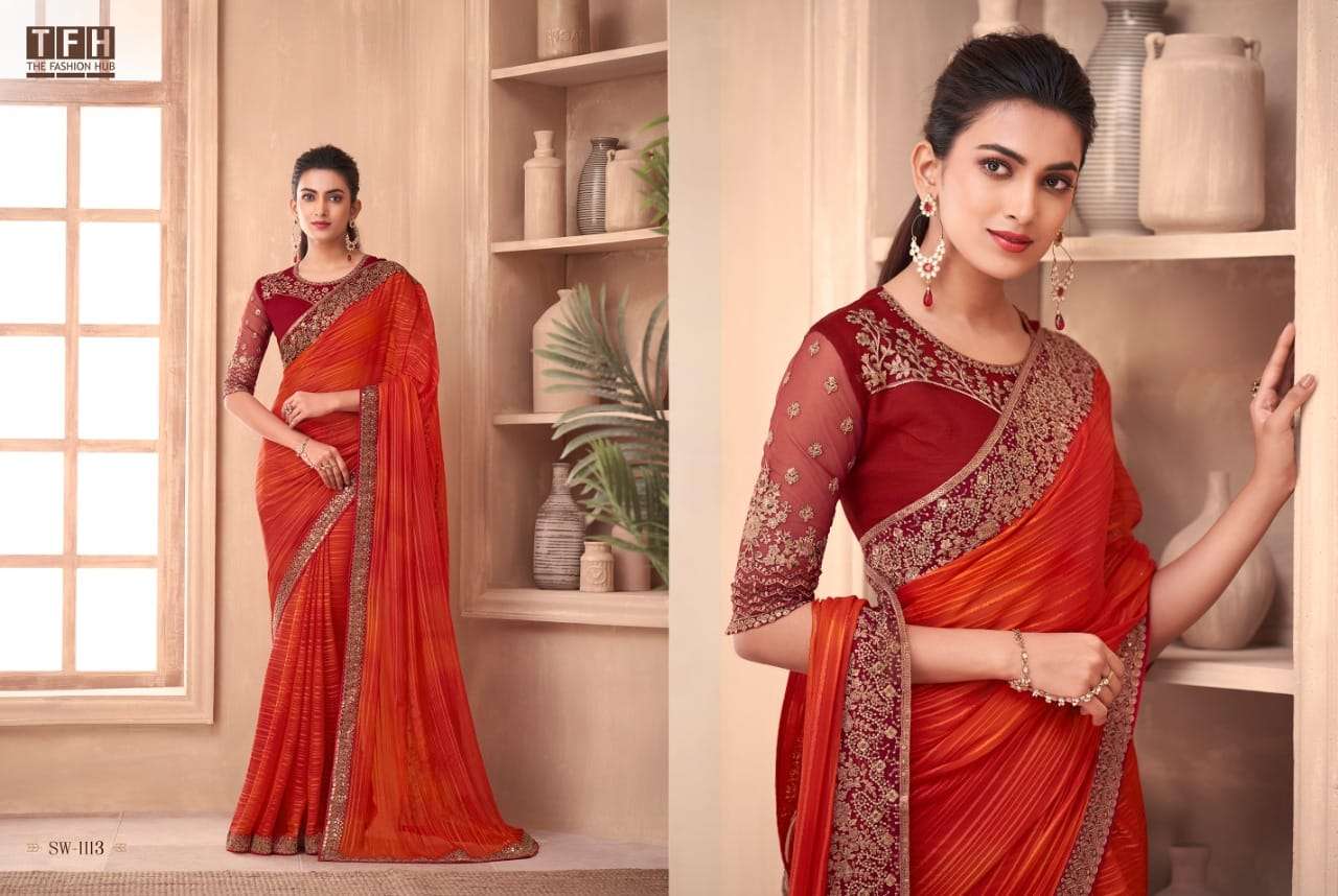 SANDALWOOD BY TFH HEAVY EMBROIDERY WEDDING WEAR DESIGNER SAREES 