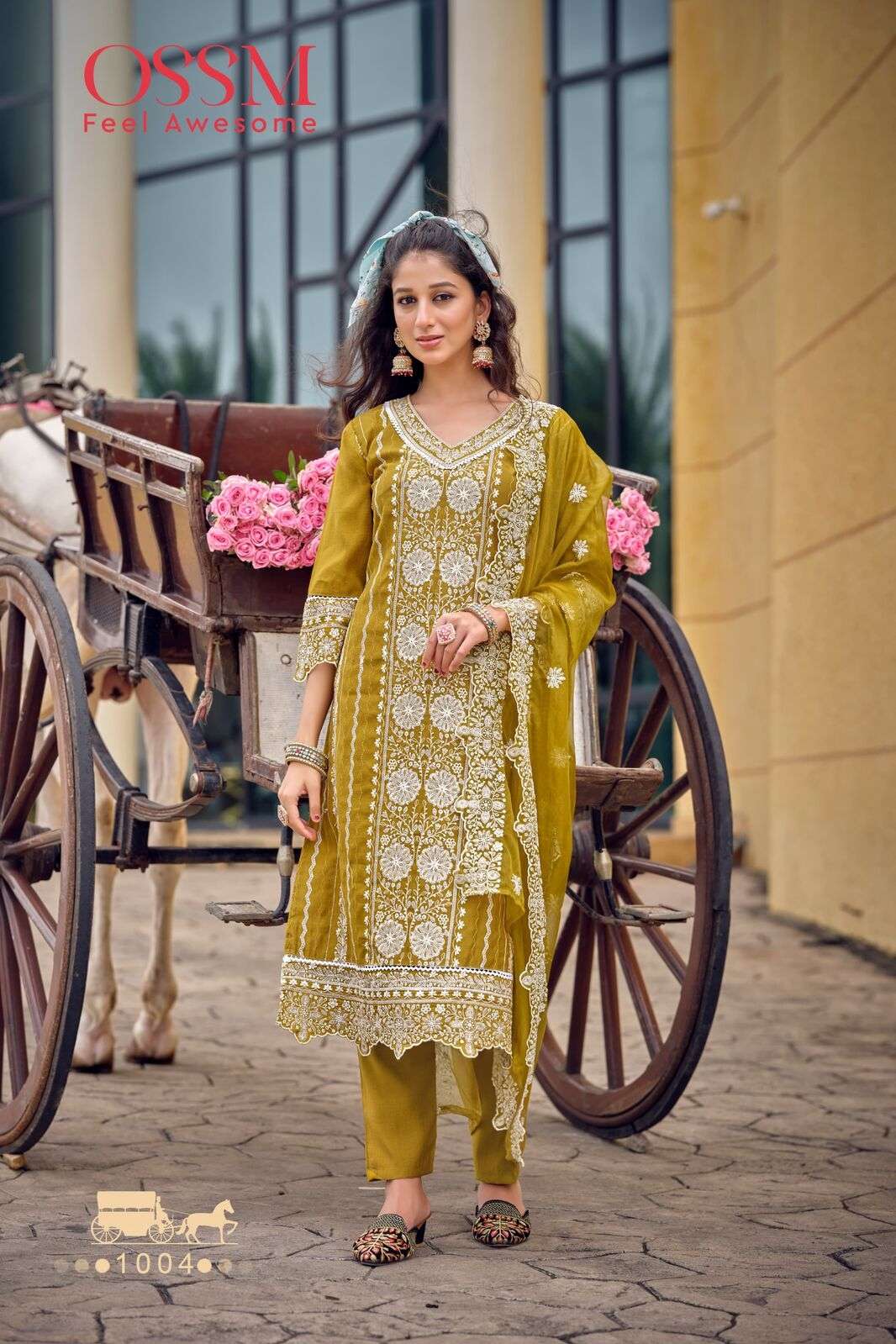 SARAH BY OSSM VETICAN SILK HEAVY EMBROIDERY KURTI PANT WITH ORGANZA DUPATTA 