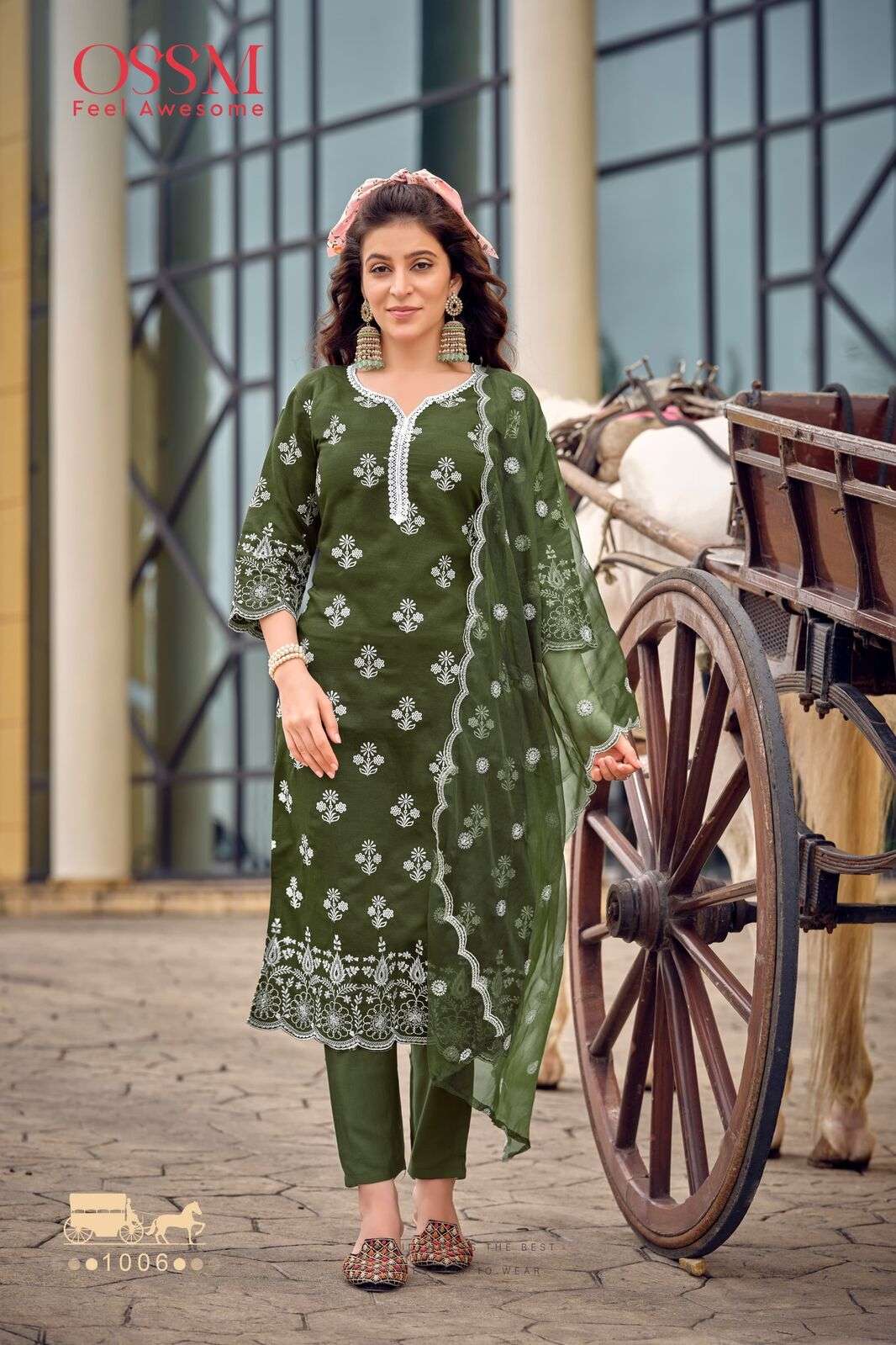 SARAH BY OSSM VETICAN SILK HEAVY EMBROIDERY KURTI PANT WITH ORGANZA DUPATTA 