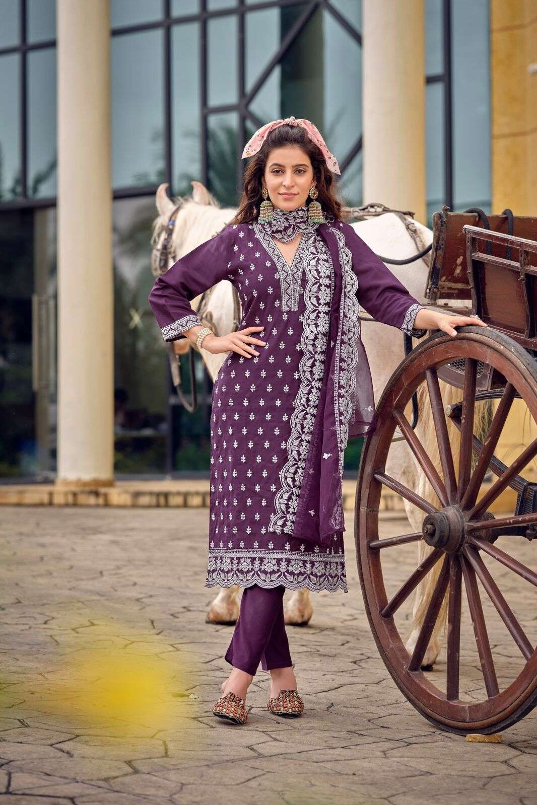 SARAH BY OSSM VETICAN SILK HEAVY EMBROIDERY KURTI PANT WITH ORGANZA DUPATTA 