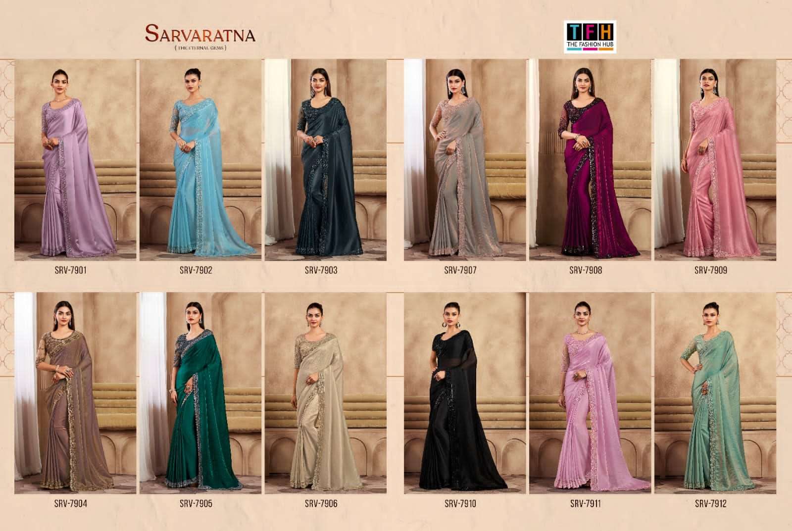 SARVARATNA BY TFH HEAVY DESIGNER HAND WORK BORDER PARTY WEAR SAREES 