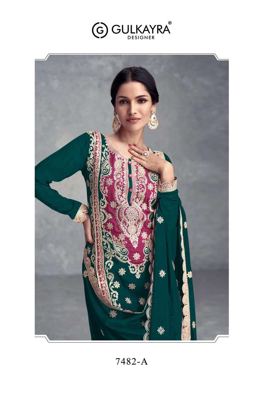 SAYRA BY GULKAYRA DESIGNER REAL CHINON HEAVY EMBROIDERY KURTI PLAZO WITH DUPATTA 
