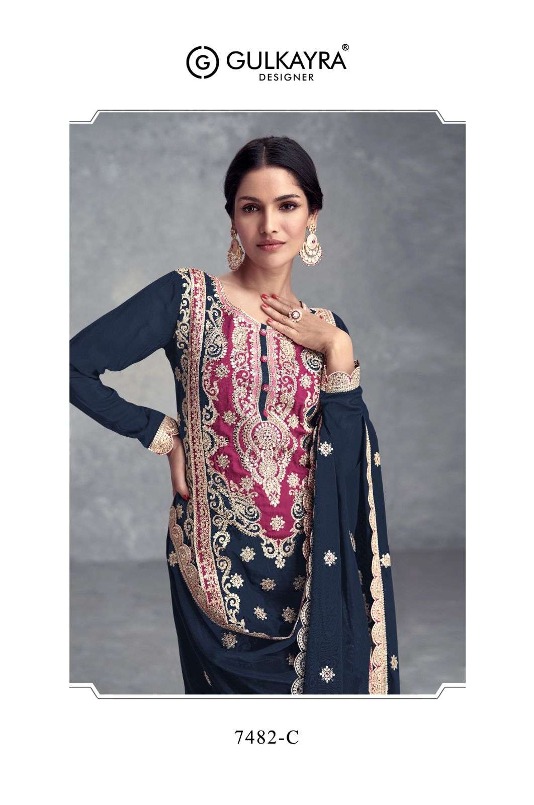 SAYRA BY GULKAYRA DESIGNER REAL CHINON HEAVY EMBROIDERY KURTI PLAZO WITH DUPATTA 