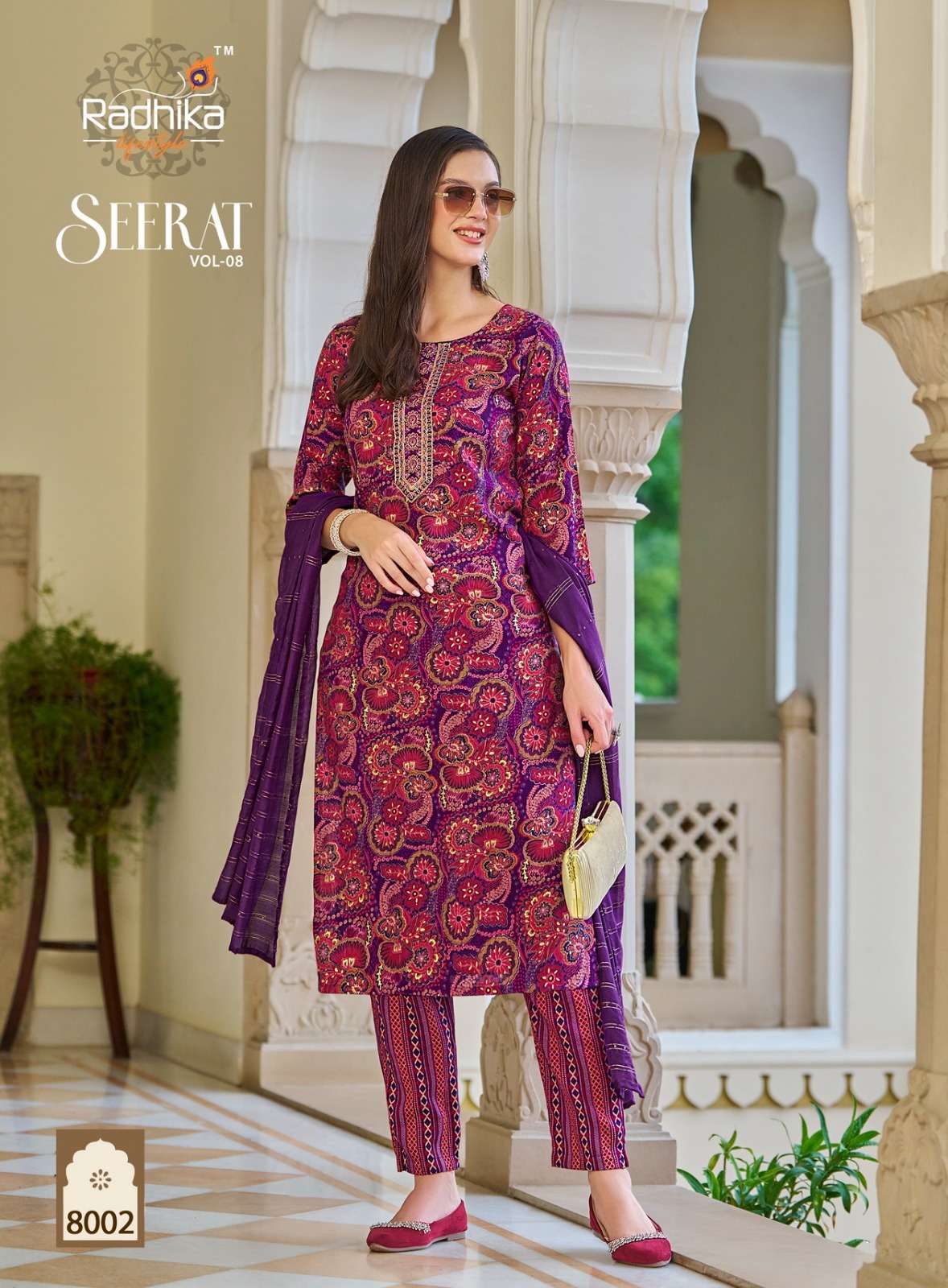 SEERAT VOL-8 BY RADHIKA LIFESTYLE RAYON CAPSULE FOIL PRINT EMBROIDERY WORK KURTI PANT WITH DUPATTA 