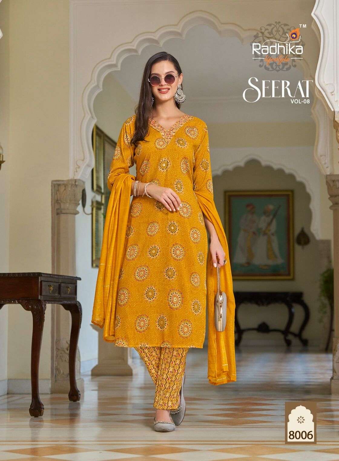 SEERAT VOL-8 BY RADHIKA LIFESTYLE RAYON CAPSULE FOIL PRINT EMBROIDERY WORK KURTI PANT WITH DUPATTA 