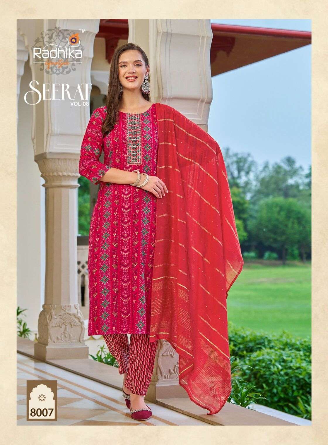 SEERAT VOL-8 BY RADHIKA LIFESTYLE RAYON CAPSULE FOIL PRINT EMBROIDERY WORK KURTI PANT WITH DUPATTA 