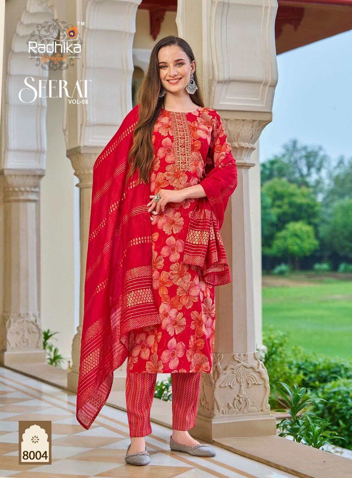 SEERAT VOL-8 BY RADHIKA LIFESTYLE RAYON CAPSULE FOIL PRINT EMBROIDERY WORK KURTI PANT WITH DUPATTA 