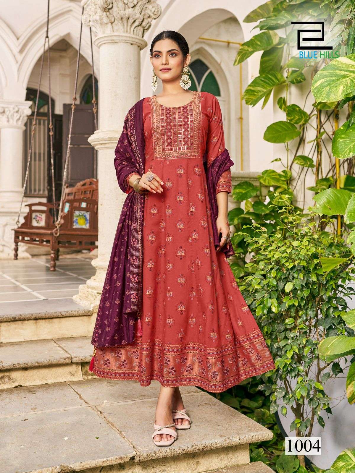 SENORITA SPECIAL BY BLUE HILLS RAYON FOIL PRINT ANARKALI GOWN WITH DUPATTA 