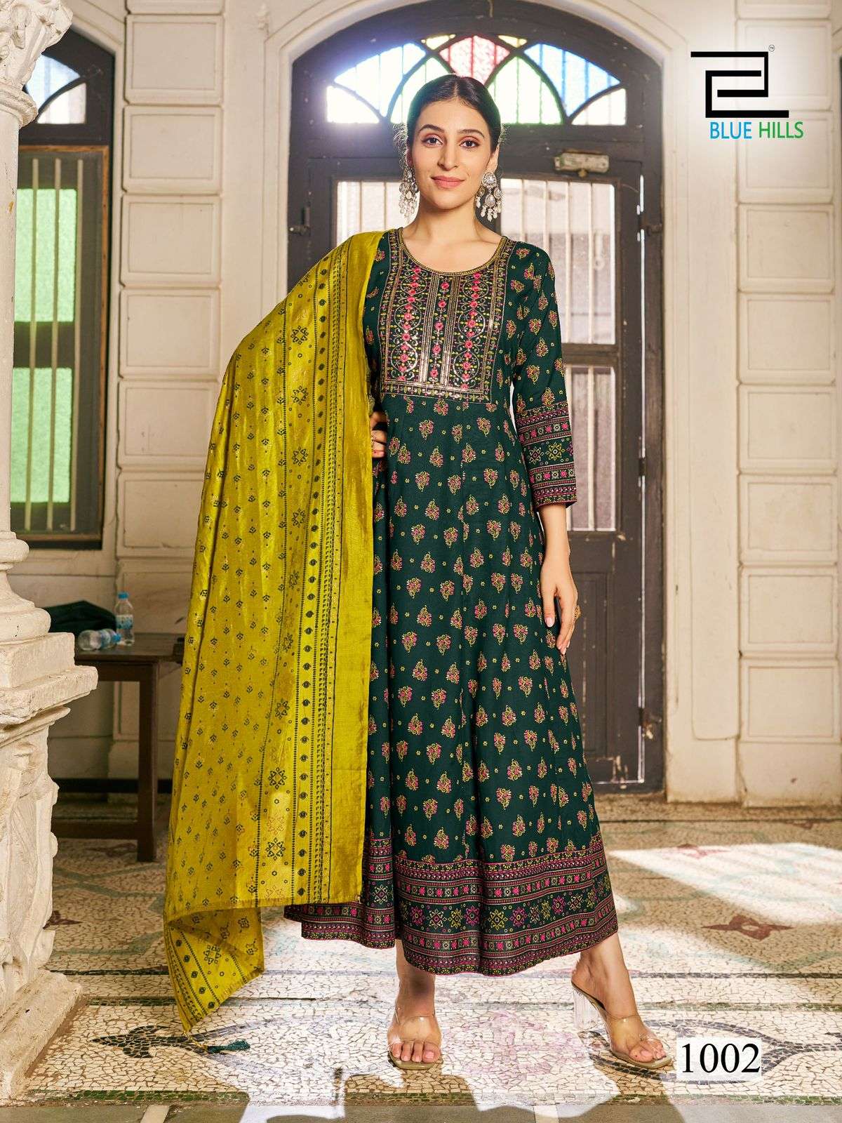 SENORITA SPECIAL BY BLUE HILLS RAYON FOIL PRINT ANARKALI GOWN WITH DUPATTA 