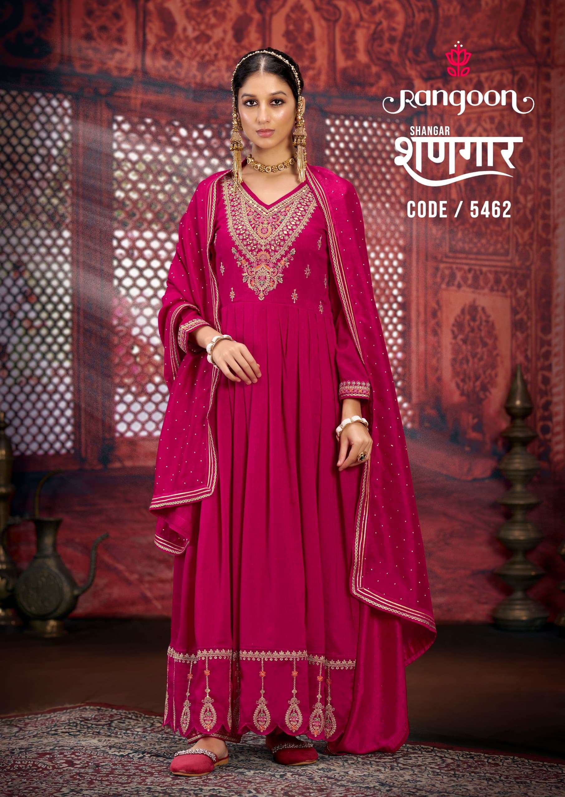 SHANGAR BY RANGOON FANCY SILK WITH DIAMOND WORK IN ANARKALI STYLE 