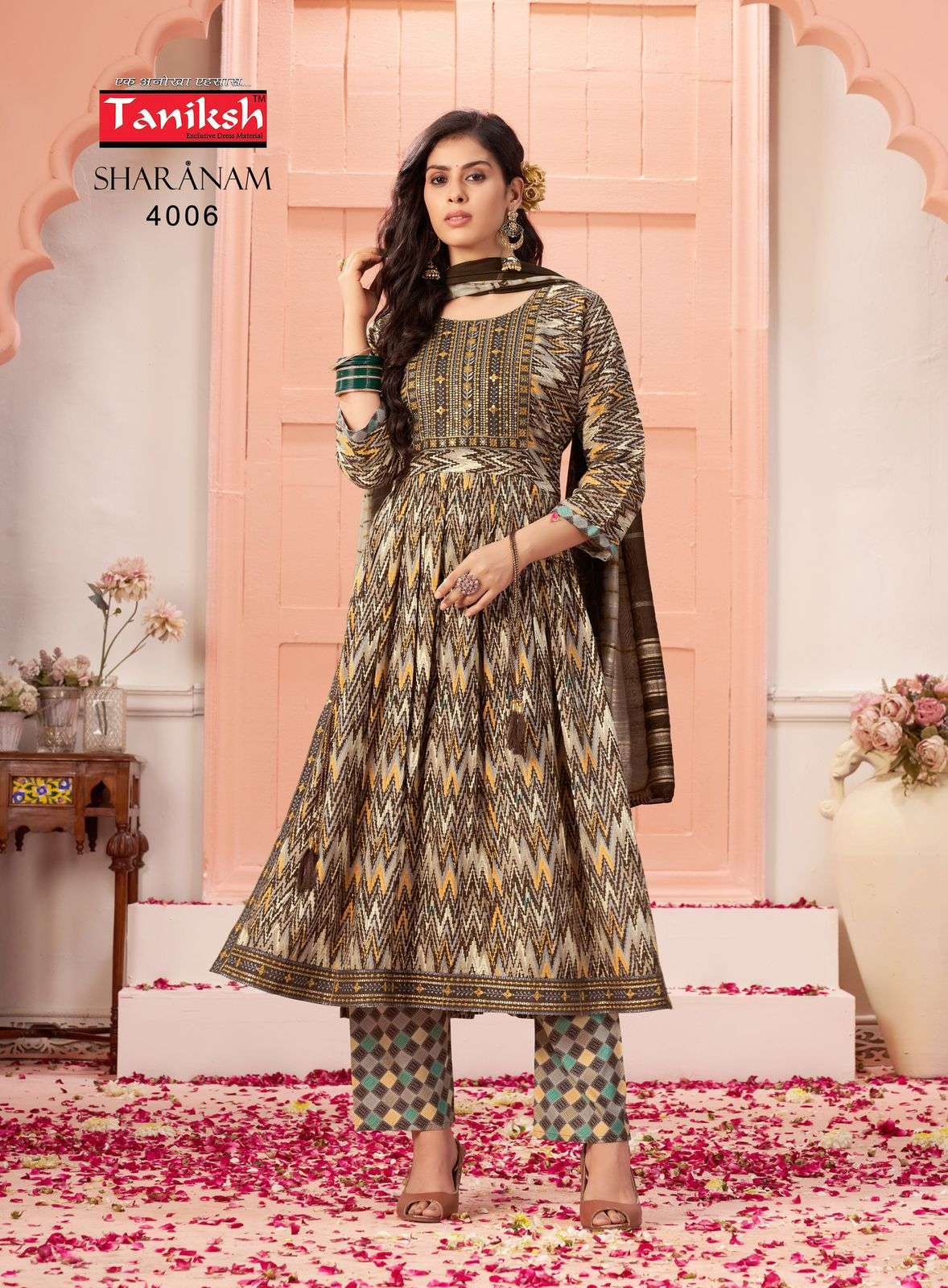 SHARNAM VOL-4 BY TANISHK HEAVY RAYON NAYRA CUT WITH SIKVANS EMBROIDERY WORK